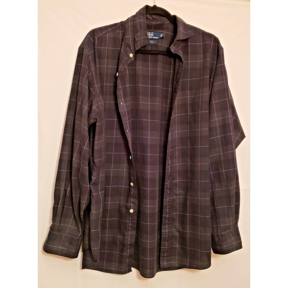 Ralph Polo Men's Long Sleeve Business Casual Shirt Striped Olive Sz L PO Good